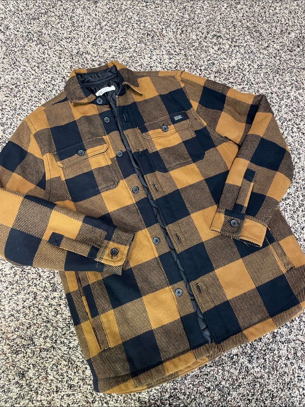 H&M Black & Tan Plaid Shirt Jacket Boys Size 14 EUC
